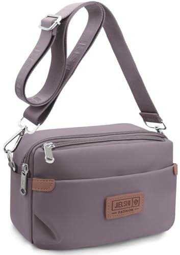 REETEE Umhängetasche Damen Wasserdicht Nylon Kleine Handtasche Damen mit Vielen Fächern Crossbody Bags Handytasche zum Umhängen Klein Schultertaschen mit Verstellbar Abnehmbar Breiter Gurt (Lila)