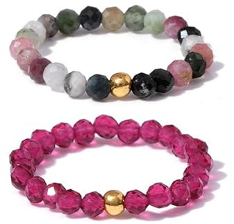 Multifunktionallicher Naturstein Ring und Perle - Facettierte Anxiety Ring Stapelbar 2 stalkig in Rosa von GoPaw