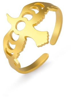 Amaxer Fliegender Weißkopfbussard Adler Mondphase Ring für Frauen Edelstahl Tier Vogel Einstellbare Erklärung Finger Ring Zierlich Schmuck (Gold)