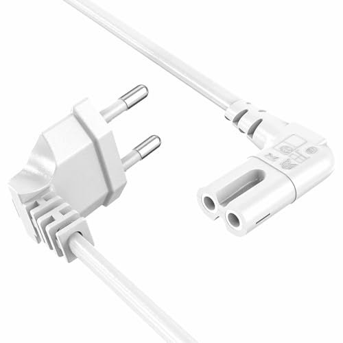 TECHZOCO Cable Alimentación IEC-320 C7 Acodado, Tipo C Euro, Sección 0.75 mm², Compatible Con Samsung, Philips, LG Sony Sharp Panasonic LED TV, Sky TV PS4, Blanco, 75 cm