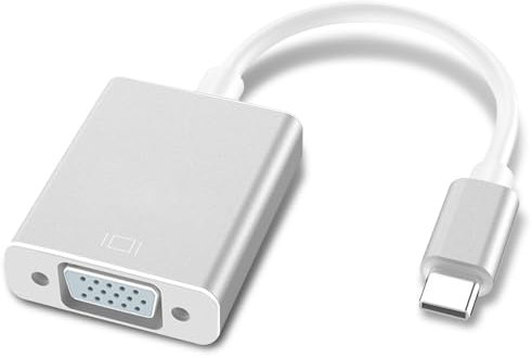 Adaptateur USB C vers VGA Thunderbolt 3/4 vers VGA compatible avec iPhone Série 15, MacBook Pro/Air 2023, iPad Pro, iMac, Dell XPS, Surface Book 3, Samsung Galaxy S23 - Coque en aluminium argenté