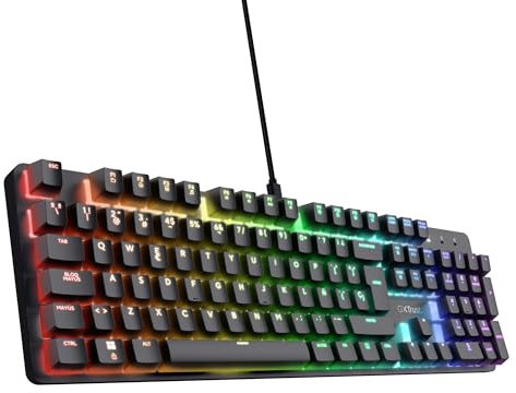 Trust GXT 871 Zora Teclado Mecánico Español QWERTY con Iluminación RGB, Interruptores Lineales Huano, N-Key Rollover Anti-ghosting, Teclado Gaming Programmable con Cable USB para PC Portátil