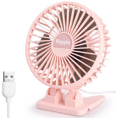 Bigqin Mini Ventilateur Portable, Ventilateur Silencieux Usb, 3 Vitesses en un Seul Bouton, Petit Ventilateur Puissant, Mini ventilateur à angle réglable pour Maison Bureau Table,Rose