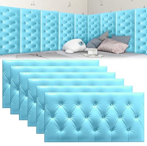 DHIJUPNG 3D Stereo Adesivi Murali Autoadesivi Testiera Cuscino da Parete Spesso Tappetino Anti-collisione Decorazione da Parete per Camera da Letto Tatami Imbottito(Blue,6 PCs 30x60cm)