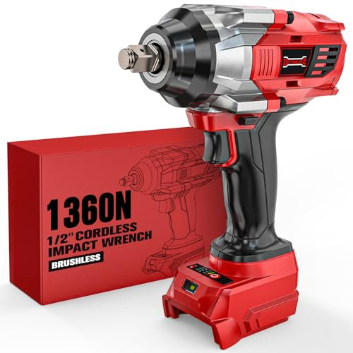 Avvitatore a percussione senza fili da 1/2 per Milwaukee 18 V batteria (senza batteria), 1000 FT-LBS (1360 N.m) Avvitatore a percussione ad alta coppia, pistola elettrica con luce di lavoro a LED
