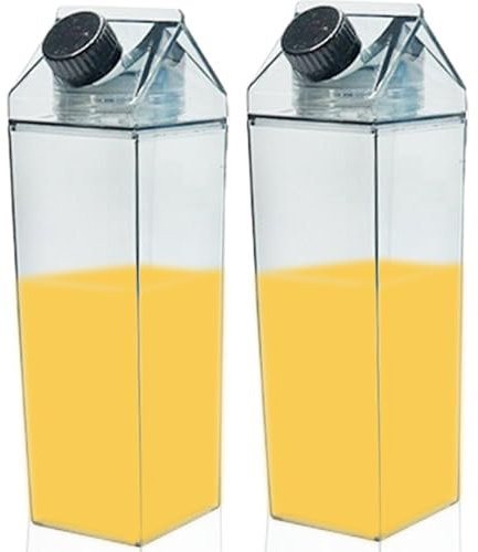 Botellas de agua de cartón de leche de 2 piezas 500 ml de diy a prueba de fugas de leche transparente recipiente de cartón reutilizable con apertura de doble apertura portátil resistente a la botella