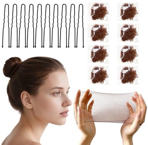 TNSOYCA 20 Stück Unsichtbare Haarnetz mit 10 Stück Haarnadeln, 50 cm Ballett Haarnetz,Set für Frauen, Mädchen, Balletttänzer, Krankenschwester (Braun)