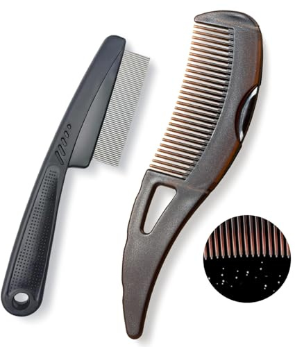 Dandruff Comb, Stainless Steel Fine Tooth Lice/Flea/Psoriasis Comb, Scalp Oil Buildup Removal Wide Hollow Tooth Button Hairbrush for Scalp Massage Care for Man Women and Kids (Black)