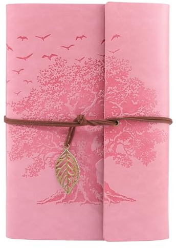 Thboxes PU Leather Journal Notebook A5, Refillable Diary, 23 X 16 cm (Pink) | Travel Journals for Women Men Teenager, 160 Pages Spiral Notebook, 100GSM Paper