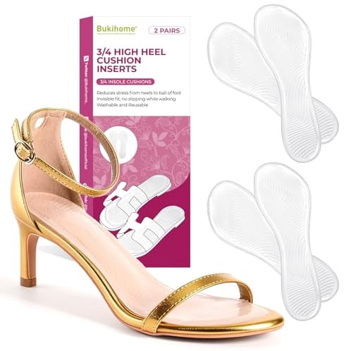 High Heels Cushion Insoles for Women - Bukihome 3/4 Gel Inserts for High-Heeled Shoes, Sandals, Invisible Soft Shoe Pads Prevent Slip, Comfortable for Feet (S)