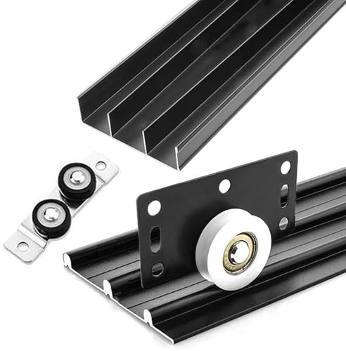 Kit de quincaillerie pour porte coulissante à triple rail - Système réglable à 3 panneaux - Rails en aluminium durable - Montage dissimulé pour portes de placard et d'armoire (noir, 140 cm)