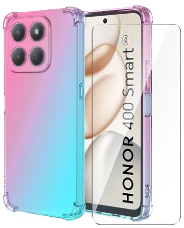 Wanglaism Case for Honor 400 Smart Case with 1 Pack Tempered Glass Screen Protector, Soft Bumper Anti-Scratch Silicone Phone Cover-Pink/Green