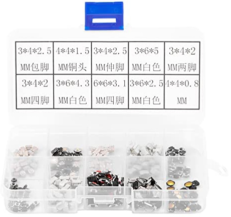 Aumotop Assortiment de Boutons Poussoirs Tactiles de Micro-interrupteurs, Haute sensibilité, pour clé Télécommande Voiture, Boîte Rangement en Plastique 250 Pièces