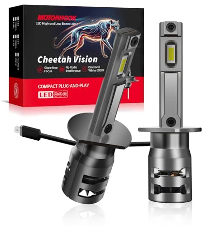 MOTORHOOK H1 Halogen Scheinwerferlampe 12V 60W, H1 Lampe Auto 6500K, Extra Hell für Abblend- & Fernlicht, 2 Stück Weiß
