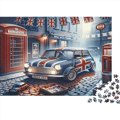British Mini Car 1000 Piece S Sturdy Cardboard Classic Jigsaw Puzzle for Adults Kids Impossible Hard Difficult Challenging Decompression Wall Decor 38x26cm/1000pcs
