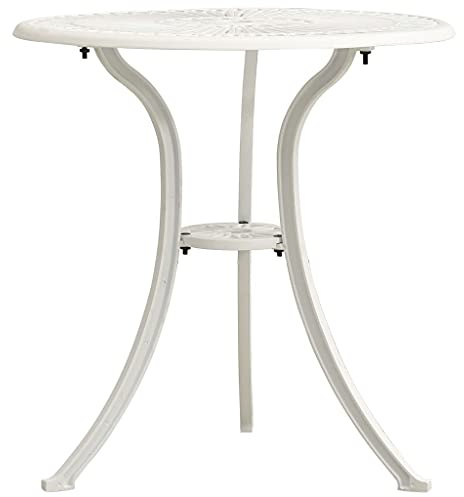 Runheo Gartentisch Weiß Aluminiumguss 62x62x65 cm Terrassentisch mit Schirmloch wetterfest stabil für Balkon Garten Outdoor Loungemöbel Beistelltisch zum Grillen und Picknick