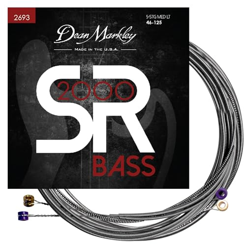 Dean Markley SR2000 Stainless Steel Bass Guitar Strings 5 String Set, 46-125 Medium Light 5 String Bass Guitar, Silky Smooth Bass Strings with Long Lasting and Full Tone, Made in the USA