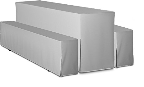 TexDeko® Hussen Bierzeltgarnitur gepolstert 5-teiliges Set Premium Blickdicht strapazierfähig 2 Bierbankhussen 1 Biertischhusse 220x70cm für Festzeltgarnitur (Grau)