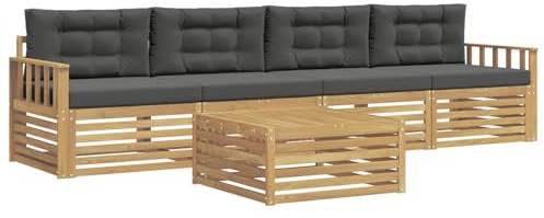 vidaXL Outdoor-Sofagarnitur 5 pcs Weiß und Anthrazit Massivholz Akazie, Gartenmöbel, Moderne Sitzgruppe, L-förmiges Sofa für Terrasse, relaxen im Lounge-Stil