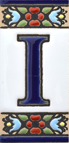 ART ESCUDELLERS Schilder mit Zahlen und Nummern auf Keramikkachel. Handgemalte Kordeltechnik Fuer Schilder mit Namen, Adressen und Wegweisern. Design Flores Mini 7,3 cm x 3,5 cm (Buchstaben I).