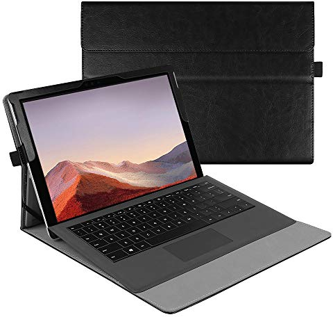 FINTIE Hülle für Microsoft Surface Pro 7+/ 7/6/ 5/4/ 3 Tablet 12.3 Zoll - Multi-Sichtwinkel Hochwertige Tasche Schutzhülle aus Kunstleder, Type Cover kompatibel, Vintage Schwarz