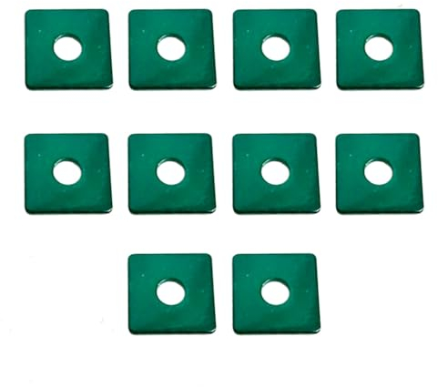 10er Set Klemmscheibe mit Loch für Doppelstabmatten-Zaun | grün (RAL 6005) | aus pulverbeschichtetem Stahl | 26 x 31 mm | Klemmplättchen für Gittermatten