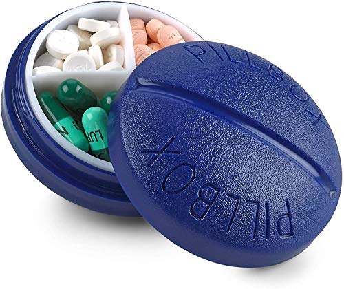 Pillenbox Rund für Reisen - Mini kompakter Pillenbehälter mit 4 Fächern zur Organisation für Vitamine und Medikamente Dosierhilfe für bis zu 4 Mal am Tag, BPA-frei Pillen-Erinnerung von MEDca