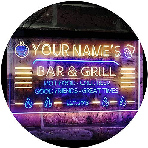 Personalized Your Name Custom Bar & Grill Established Year Dual Color LED Barlicht Neonlicht Lichtwerbung Neon Sign Blue & Yellow 400mm x 300mm st6s43-u1-tm-by