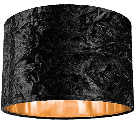 Modern and On-Trend Black Crushed Velvet Fabric 12 Table or Pendant Circular Drum Lampshade with Shiny Copper Inner - 60watt Maximum | Perfect for Residential or Commercial by Happy Homewares
