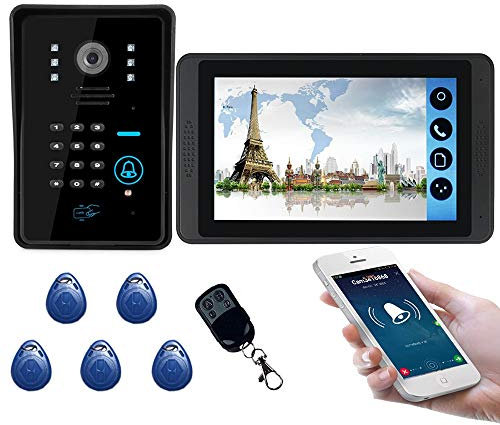 YLXD Sonnette de téléphone vidéo WiFi de 7 po, système d'interphone avec Mot de Passe RFID Filaire/sans Fil,caméra de Vision Nocturne câblée, d'application à Distance