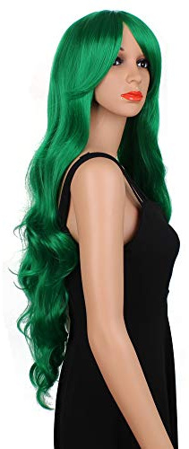 OKVGO Mode Natürliche Volle Lange Locken Perücke für Frauen Cosplay Party und Damen Täglicher Gebrauch Grün