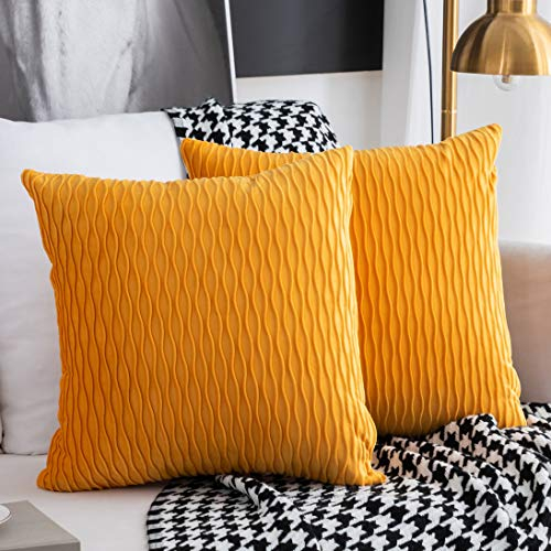Sunia Kissenbezüge 40x40 cm Set mit 2 Samt Moderne Kissenbezüge dekorativen quadratischen rechteckigen Kissenbezüge für Couch Bett Sofa Stuhl Schlafzimmer Wohnzimmer, Gelb