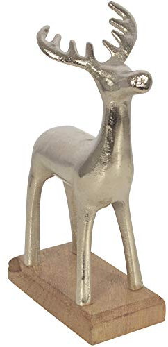 CHICCIE Hirsch Figur Silber 20cm Auf Holz Sockel