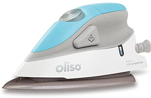 Oliso Ferro da stiro a vapore M2 Mini Project con Solemate, per cucito, trapuntatura, artigianato e viaggi, ferro da stiro a vapore in ceramica a doppia tensione da 1000 Watt, turchese
