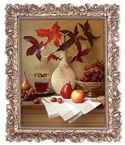 SIMON'S SHOP Bilderrahmen, Wand- und Tisch-Bilderrahmen, Vintage-Bilderrahmen, 20,3 x 25,4 cm, mit Rosenschnitzereien, Kupfer-Finish