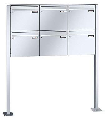 RENZ/Basic B / 6er Freistehende Briefkastenanlage Standbriefkasten / V4A-Edelstahl/Volumen 12 L/mit Fußplatten/Dein-Briefkasten.de