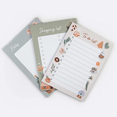 Papierdrachen 3 weihnachtliche Notizblöcke für Notizen, Shopping Liste, to do Liste - Tagesplaner und Wochenplaner für Weihnachten - Notizblock Set 2 - DIN A5