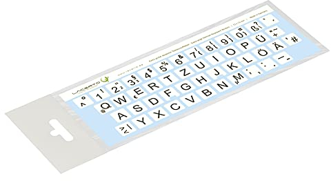 Lacerto® | 13x13mm, extra große Zeichen, deutsche Tastaturaufkleber für Sehbehinderte und Senioren, mit mattem kratzfestem Schutzlaminat, QWERTZ | Farbe: Weiß/Schwarz