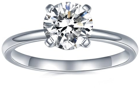 IMOLOVE Bague de fiançailles solitaire moissanite pour femme, bague de fiançailles en moissanite 1 ct couleur D VVS1, alliance en argent sterling 925 plaqué or 18 carats, 6.5, Moissanite, argent