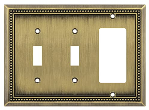 Henne Bery Sunken Pearls Heavy Duty Decorative Wall Plate Switch Plate Outlet Cover (Double Toggle/Single Decorator, Antique Brass)