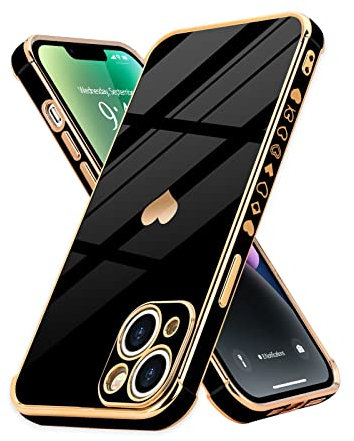Urarssa Cover Compatibile con iPhone 14 Plus Custodia Oro Amore Cuore Custodia per Donne Morbid TPU Silicone Antiurto Cover con protezione fotocamera per iPhone 14 Plus Nero