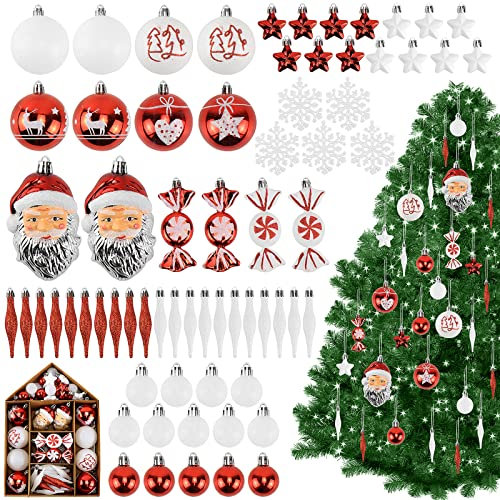 Homgaty Christmas Baubles - 70pcs Shatterproof Red White Tree Balls for Xmas Decoration, Ornaments Hanging Reusable Hand-held for Party Wedding Holiday Decors