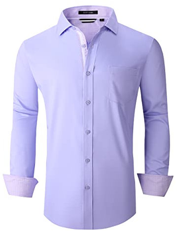 Alex Vando Mens Dress Shirts Wrinkle Free Regular Fit Stretch Rayon Bamboo Button Down Shirt, Lilac, Large