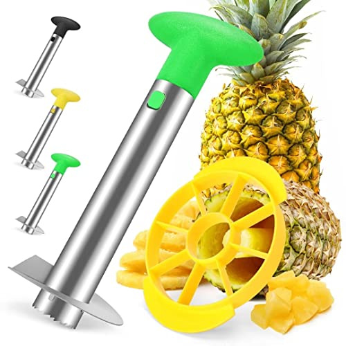 CUNSENR Premium Pineapple Corer and Slicer Tool - Pineapple Cutter with Sharp Serrated Tips - Easy to Use & Clean - Stainless Steel Core Remover for Pineapple - Slice and Core Fruits with Ease(Green)