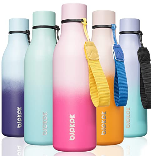 BJPKPK Insulated Water Bottles, 18 oz Stainless Steel Metal Water Bottle with Strap, BPA Free Leak Proof Thermos, Mugs, Flasks, Reusable Water Bottle for Sports & Travel, Cherry