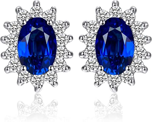 DUUDAH Sterling Silber Ohrringe,Ohrringe,Creolen,Kate Middleton Erstellt Royal Blue Sapphire 925 Sterling Silber Ohrstecker Prinzessin Diana Edelstein Kronenohrring