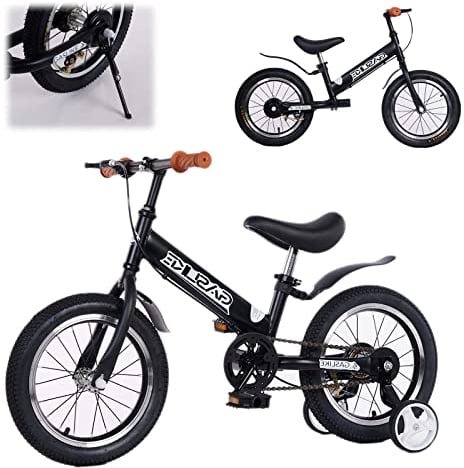 Bueuwe Laufrad ab 3 Jahre mit Bremse, Kinderfahrrad ab 3 Jahre für Mädchen und Junge, 2 in 1 Laufrad 14 Zoll, Kinder Fahrrad mit Stützrädern ab 3 Jahre bis zu 50 kg, Höhenverstellbar,Schwarz