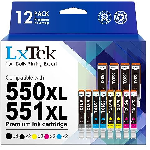 550XL 551XL Ink Cartridges Compatible for Canon PGI-550 CLI-551 Ink for Pixma MG7550 MG6350 IP7250 IP8750 MG5650 MG5550 MG7150 IX6850 MX925 MG6650 MG7500 MG6450 (PGBK/Black/C/M/Y, 12-Pack)