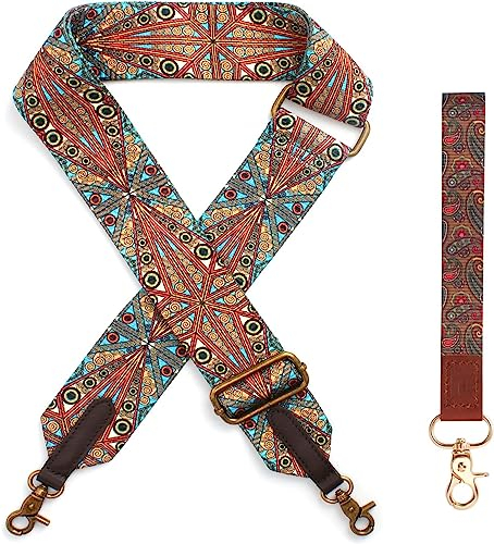 Ticeed 2 Stück Taschengurt Boho Verstellbar Schulterriemen 5cm Breit Schultergurt mit Karabiner 95–145 cm Taschenriemen Taschenhenkel Tragegurt Umhängegurt mit Schlüsselband für Taschen Handtaschen