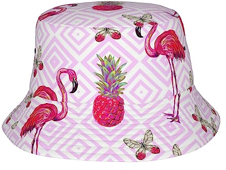 Fischerhut mit Flamingo-Muster, für Damen und Herren, faltbarer Sonnenschutz, wendbarer Fischerhut und Wanderhut, Rosa Flamingo Ananas, Einheitsgr��e
